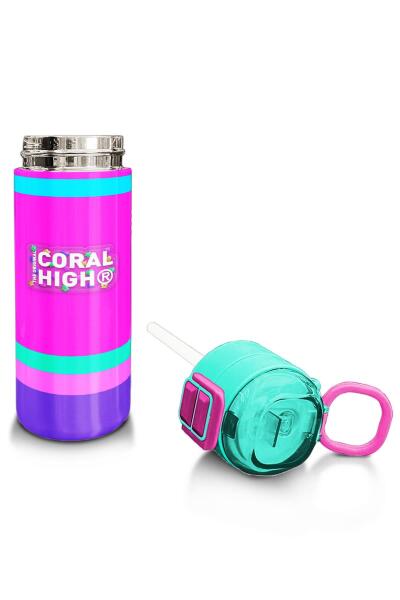 Coral High Kids Çok Renkli Pipetli ve Direkt İçim Çelik Termos 500 ml 31864 - 4