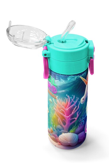 Coral High Kids Denizatı Desenli Pipetli ve Direkt İçim Çelik Termos 500 ml 31988 - 5