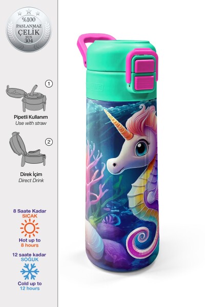 Coral High Kids Denizatı Desenli Pipetli ve Direkt İçim Çelik Termos 500 ml 31988 - 1