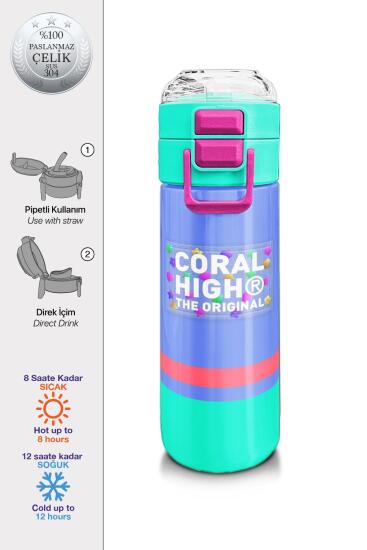 Coral High Kids Derin Mavi Renkli Pipetli ve Direkt İçim Çelik Termos 500 ml 31854 - Coral High KIDS