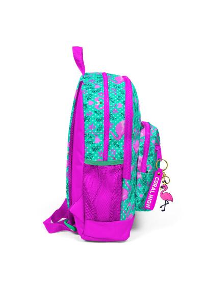 Coral High Kids Su Yeşili Pembe Flamingo Desenli Dört Bölmeli USB'li Okul Sırt Çantası 23812 - 6