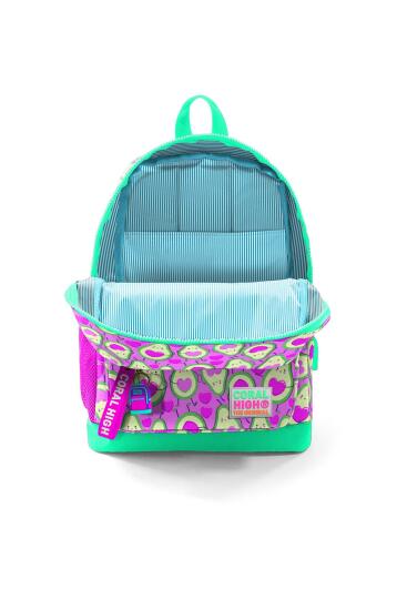 Coral High Kids Açık Pembe Su Yeşili Avokado Desenli Dört Bölmeli USB'li Okul Sırt Çantası 23809 - 4