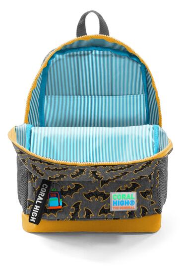 Coral High Kids Koyu Gri Hardal Yarasa Desenli Dört Bölmeli Okul Sırt Çantası 23721 - 3