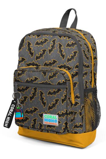 Coral High Kids Koyu Gri Hardal Yarasa Desenli Dört Bölmeli Okul Sırt Çantası 23721 - 7