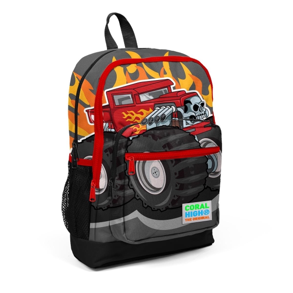 Coral High Kids Koyu Gri Siyah Monster Truck Desenli Dört Bölmeli Okul Sırt Çantası 23727 - 1