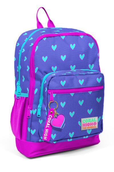 Coral High Kids Lavanta Pembe Kalp Desenli Dört Bölmeli Okul Sırt Çantası 23706 - 1