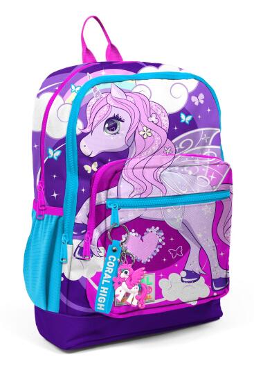 Coral High Kids Mor Pembe Unicorn Desenli Dört Bölmeli Okul Sırt Çantası 23708 