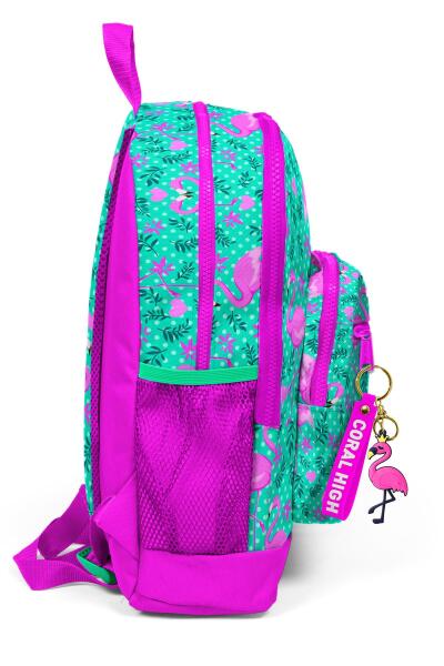 Coral High Kids Su Yeşili Pembe Flamingo Desenli Dört Bölmeli Okul Sırt Çantası 23712 - 6