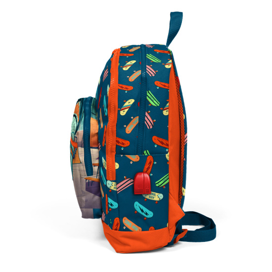 Coral High Kids Çivit Neon Turuncu Kaykay Desenli Dört Bölmeli USB'li Okul Sırt Çantası 23823 - 7