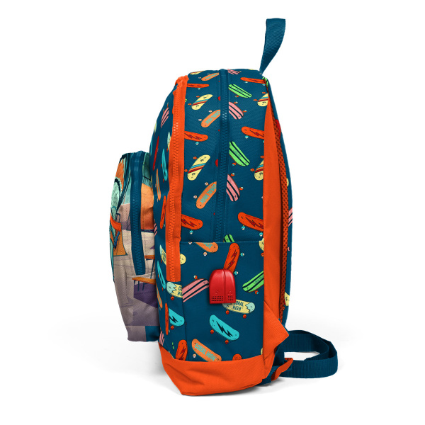 Coral High Kids Çivit Neon Turuncu Kaykay Desenli Dört Bölmeli USB'li Okul Sırt Çantası 23823 - 7