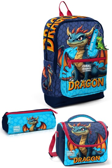 Coral High Kids Dragon Desenli 3’lü Okul Çanta Seti SET0133213 - Coral High