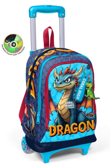 Coral High Kids Dragon Desenli Üç Bölmeli Çekçekli Okul Sırt Çantası 34013 