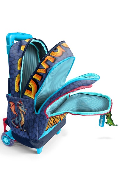 Coral High Kids Dragon Desenli Üç Bölmeli Çekçekli Okul Sırt Çantası 34013 - 3