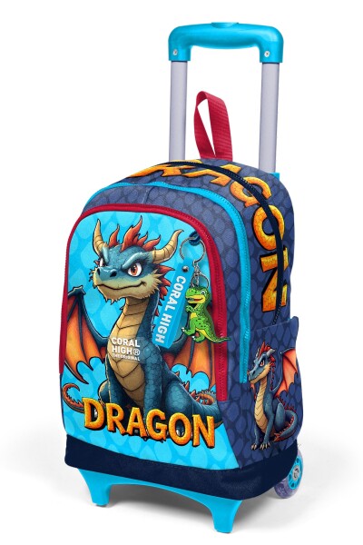 Coral High Kids Dragon Desenli Üç Bölmeli Çekçekli Okul Sırt Çantası 34013 - 6