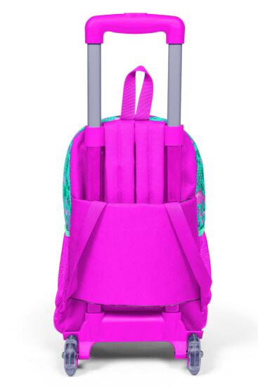 Coral High Kids Su Yeşili Pembe Flamingo Desenli Üç Bölmeli Çekçekli Okul Sırt Çantası 23912 - 2