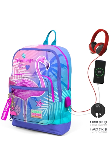 Coral High Kids Lavanta Pembe Flamingo Desenli Dört Bölmeli USB'li Okul Sırt Çantası 23805 