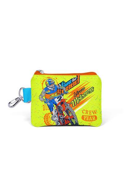 Coral High Kids Fosforlu Sarı Saks Motorsiklet Desenli Bozuk Para Çantası 21842 - 1