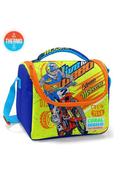 Coral High Kids Fosforlu Sarı Saks Motorsiklet Desenli Thermo Beslenme Çantası 11742 - Coral High KIDS