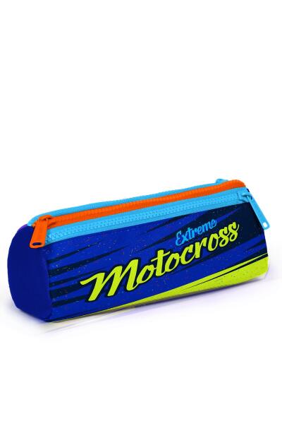 Coral High Kids Fosforlu Sarı Saks Motorsiklet Desenli Üç Bölmeli Kalem Çantası 22042 - 3