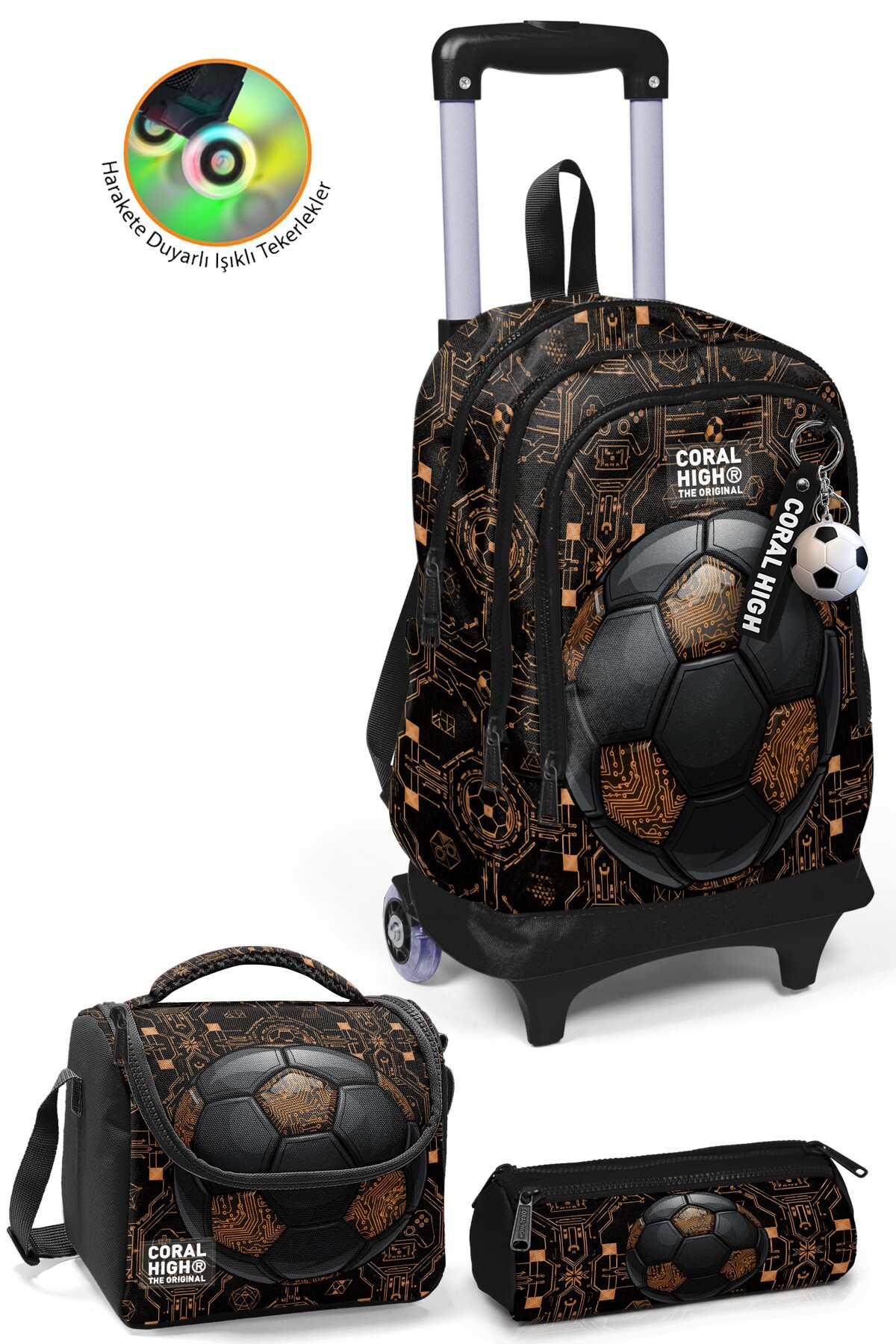 Coral High Kids Futbol Desenli Desenli Çekçekli 3'lü Çanta Seti SET0134017
