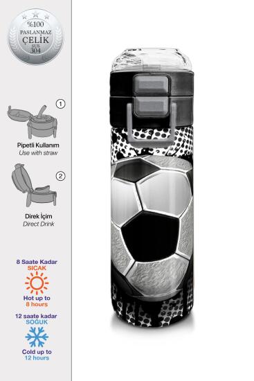 Coral High Kids Futbol Desenli Pipetli ve Direkt İçim Çelik Termos 500 ml 31816 - Coral High KIDS