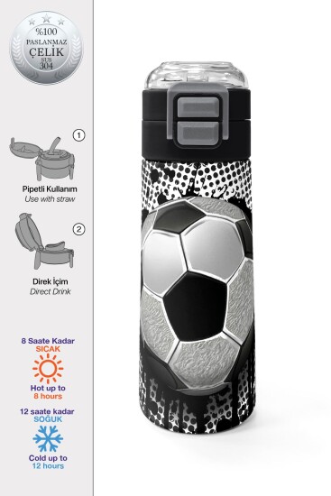 Coral High Kids Futbol Desenli Pipetli ve Direkt İçim Çelik Termos 500 ml 31816 - 1
