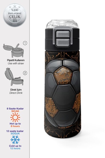 Coral High Kids Futbol Desenli Pipetli ve Direkt İçim Çelik Termos 500 ml 38117 - 1