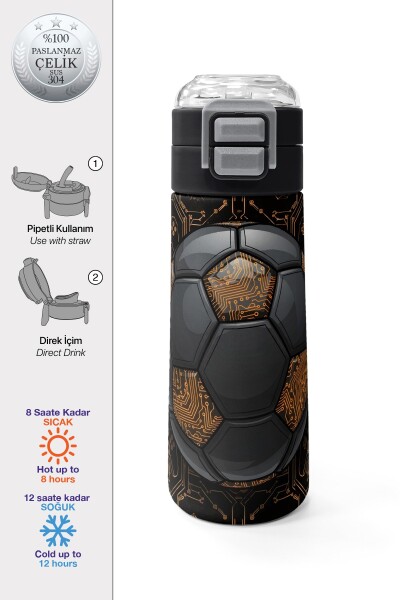 Coral High Kids Futbol Desenli Pipetli ve Direkt İçim Çelik Termos 500 ml 38117 - 1