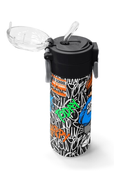 Coral High Kids Grafiti Ayıcık Desenli Pipetli ve Direkt İçim Çelik Termos 500 ml 38132 - 5