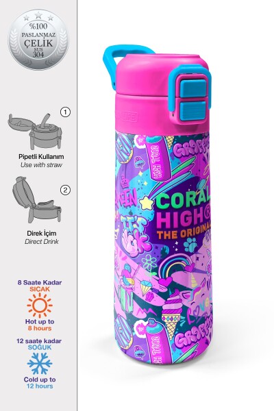 Coral High Kids Grafiti Desenli Pipetli ve Direkt İçim Çelik Termos 500 ml 31961 - 1