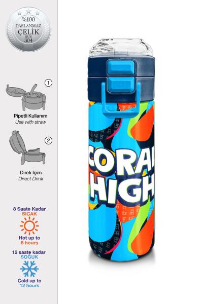 Coral High Kids Grafiti Desenli Pipetli ve Direkt İçim Çelik Termos 500 ml 31993 - 1