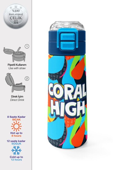 Coral High Kids Grafiti Desenli Pipetli ve Direkt İçim Çelik Termos 500 ml 31993 - Coral High KIDS