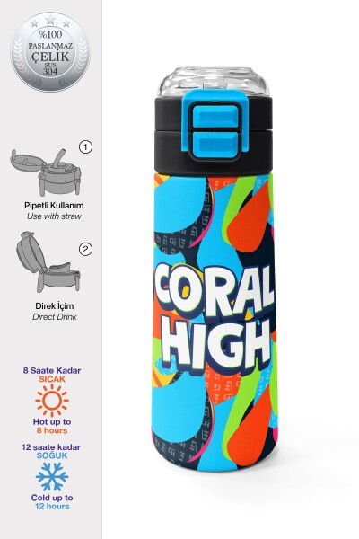 Coral High Kids Grafiti Desenli Pipetli ve Direkt İçim Çelik Termos 500 ml 31993 - 1