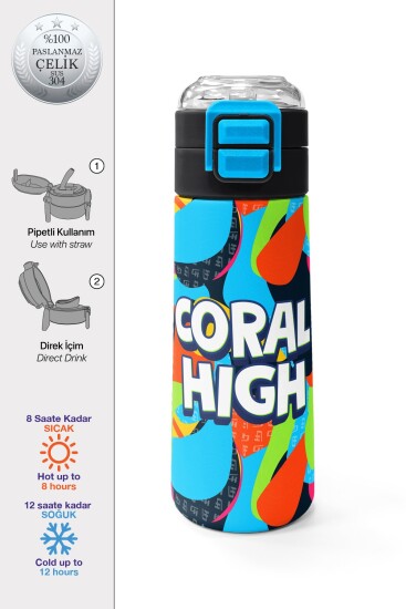 Coral High Kids Grafiti Desenli Pipetli ve Direkt İçim Çelik Termos 500 ml 31993 