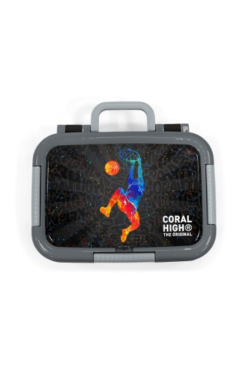 Coral High Kids Gri Basketbol Desenli Paslanmaz Çelik Beslenme Kabı 39177 - 5