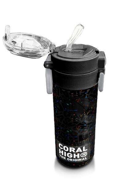 Coral High Kids Gri Basketbol Desenli Pipetli ve Direkt İçim Çelik Termos 500 ml 31856 - 5