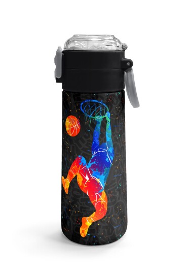 Coral High Kids Gri Basketbol Desenli Pipetli ve Direkt İçim Çelik Termos 500 ml 31856 - 3
