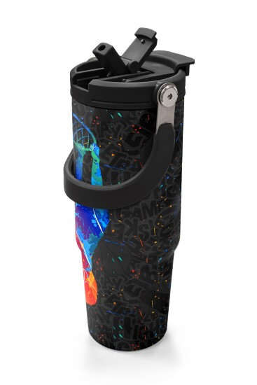 Coral High Kids Gri Basketbol Desenli Pipetli ve Direkt İçim Çelik Termos 900 ml 38712 - 2