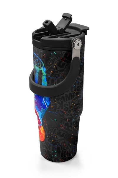 Coral High Kids Gri Basketbol Desenli Pipetli ve Direkt İçim Çelik Termos 900 ml 38712 - 2