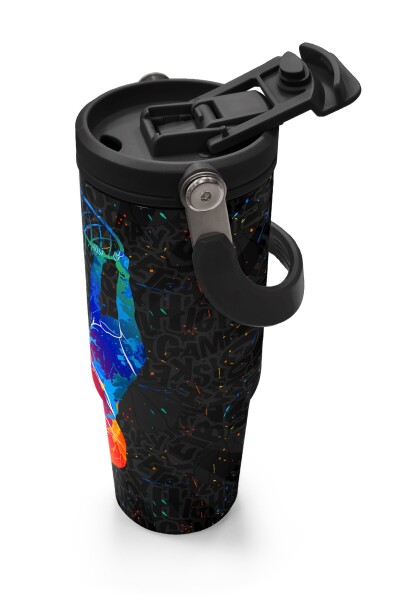 Coral High Kids Gri Basketbol Desenli Pipetli ve Direkt İçim Çelik Termos 900 ml 38712 - 3