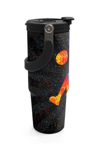 Coral High Kids Gri Basketbol Desenli Pipetli ve Direkt İçim Çelik Termos 900 ml 38712 - 6