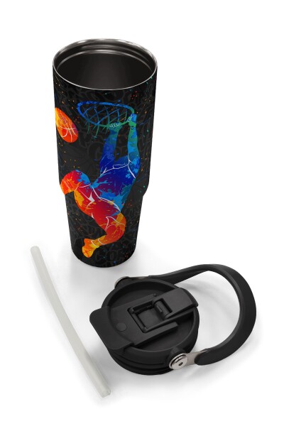 Coral High Kids Gri Basketbol Desenli Pipetli ve Direkt İçim Çelik Termos 900 ml 38712 - 8