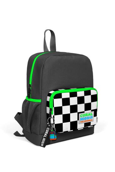 Coral High Kids Koyu Gri Dama Desenli İki Bölmeli Okul Sırt Çantası 23615 
