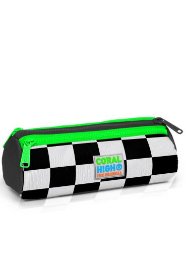 Coral High Kids Koyu Gri Dama Desenli Üç Bölmeli Kalem Çantası 22015 - Coral High KIDS