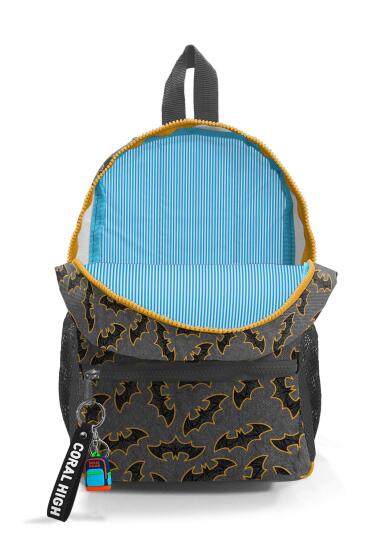 Minik Yuva Sırt Çantası Koyu Gri Hardal Yarasa Desenli İki Bölmeli 23521 - 3