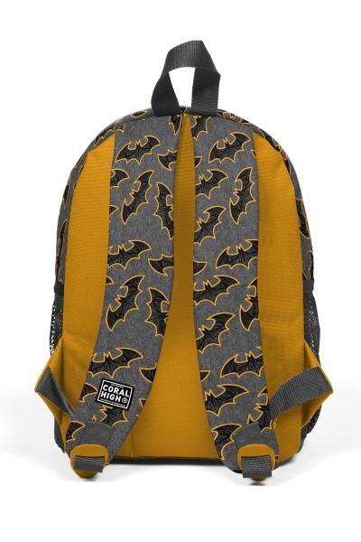 Minik Yuva Sırt Çantası Koyu Gri Hardal Yarasa Desenli İki Bölmeli 23521 - 4