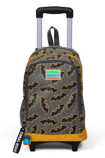 Coral High Kids Koyu Gri Hardal Yarasa Desenli Üç Bölmeli Çekçekli Okul Sırt Çantası 23921 - 7