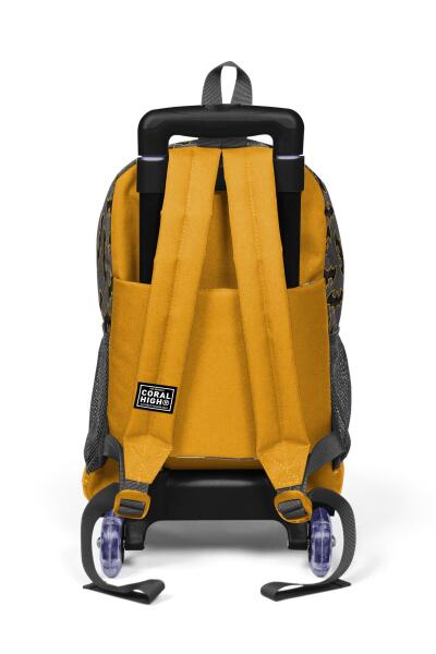 Coral High Kids Koyu Gri Hardal Yarasa Desenli Üç Bölmeli Çekçekli Okul Sırt Çantası 23921 - 4