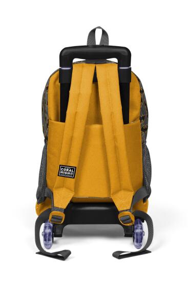 Coral High Kids Koyu Gri Hardal Yarasa Desenli Üç Bölmeli Çekçekli Okul Sırt Çantası 23921 - 4