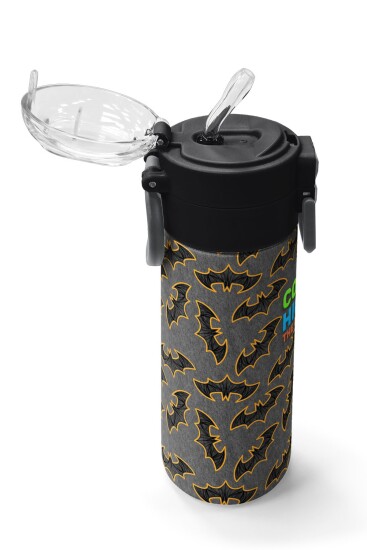 Coral High Kids Gri Hardal Yarasa Desenli Pipetli ve Direkt İçim Çelik Termos 500 ml 31932 - 5